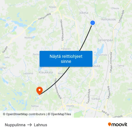 Nuppulinna to Lahnus map