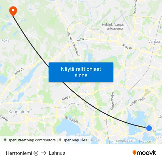 Herttoniemi Ⓜ to Lahnus map