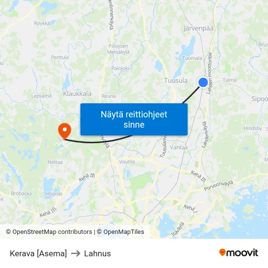 Kerava [Asema] to Lahnus map