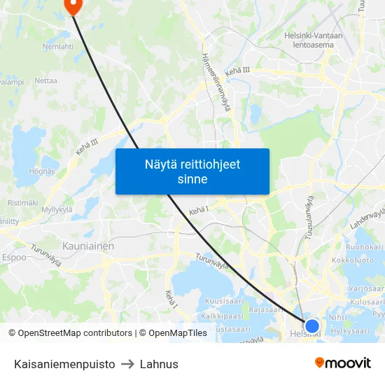 Kaisaniemenpuisto to Lahnus map