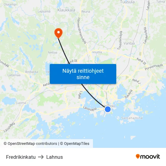 Fredrikinkatu to Lahnus map