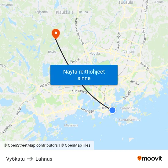 Vyökatu to Lahnus map