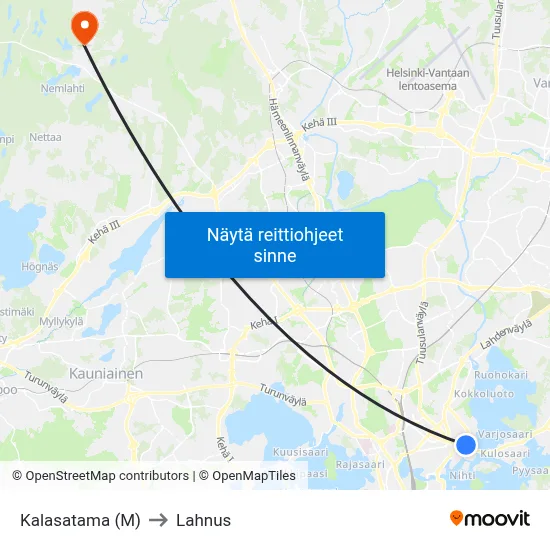 Kalasatama (M) to Lahnus map