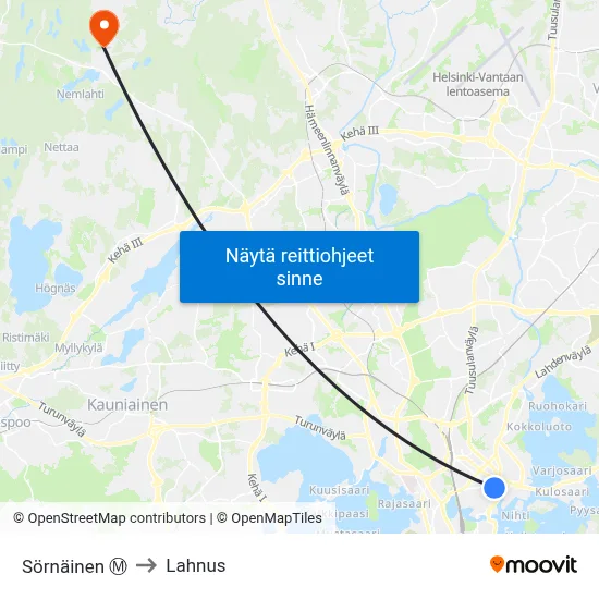 Sörnäinen Ⓜ️ to Lahnus map