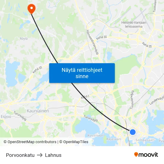 Porvoonkatu to Lahnus map