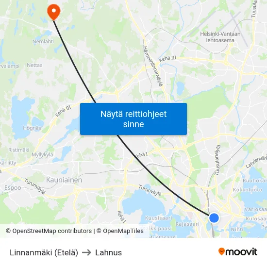 Linnanmäki (Etelä) to Lahnus map
