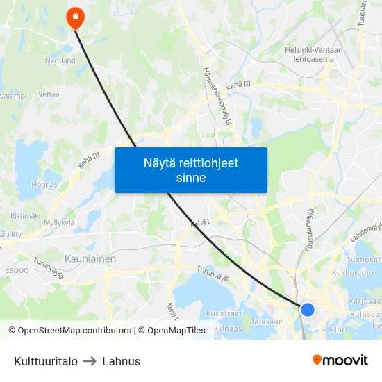 Kulttuuritalo to Lahnus map