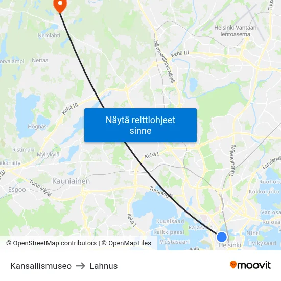 Kansallismuseo to Lahnus map