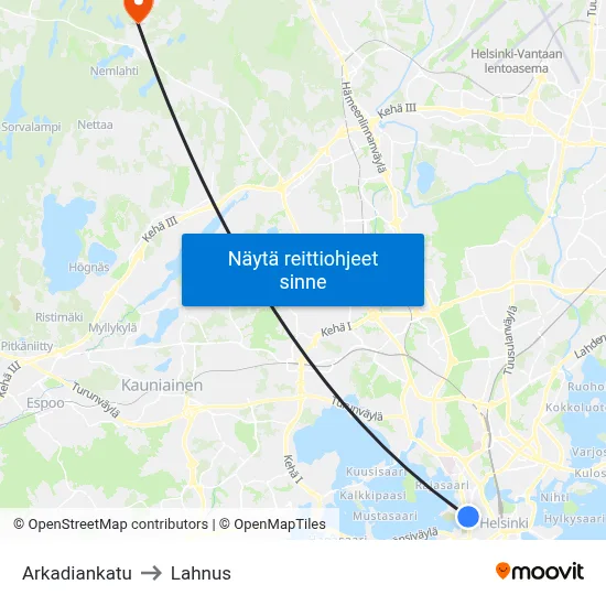 Arkadiankatu to Lahnus map