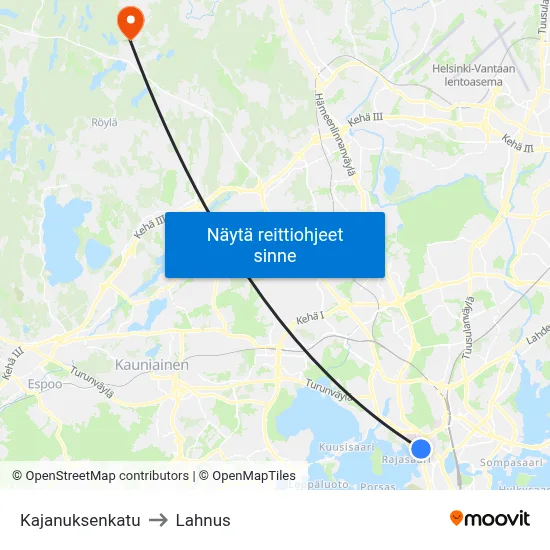 Kajanuksenkatu to Lahnus map