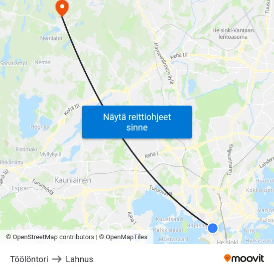 Töölöntori to Lahnus map