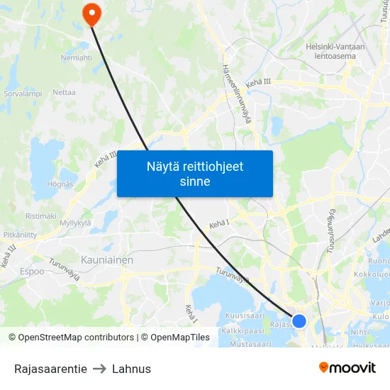 Rajasaarentie to Lahnus map