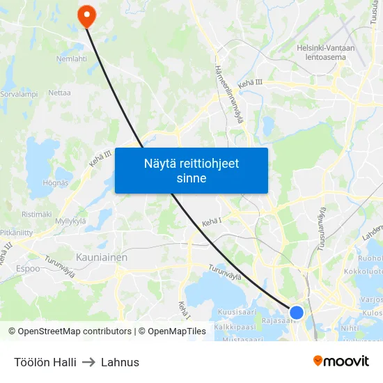 Töölön Halli to Lahnus map