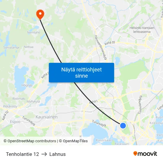 Tenholantie 12 to Lahnus map
