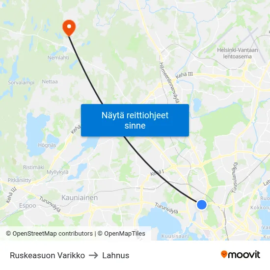 Ruskeasuon Varikko to Lahnus map