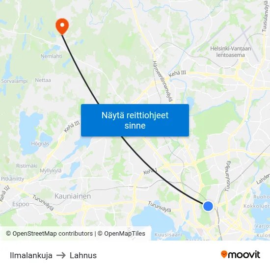 Ilmalankuja to Lahnus map