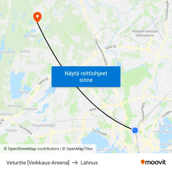 Veturitie [Veikkaus-Areena] to Lahnus map