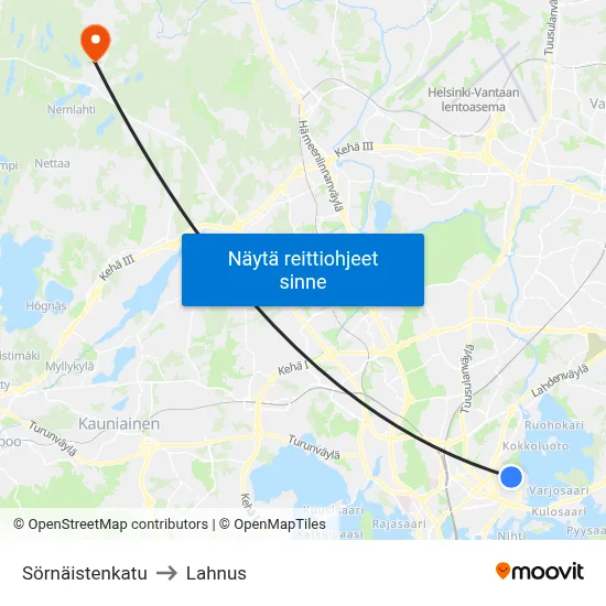 Sörnäistenkatu to Lahnus map