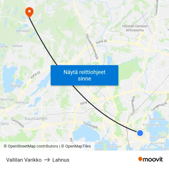 Vallilan Varikko to Lahnus map