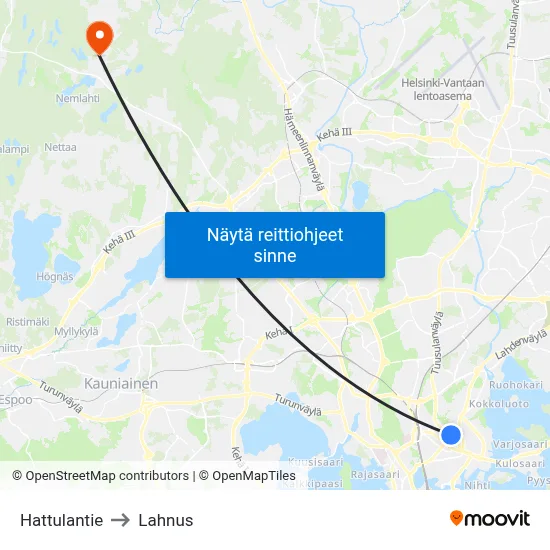 Hattulantie to Lahnus map