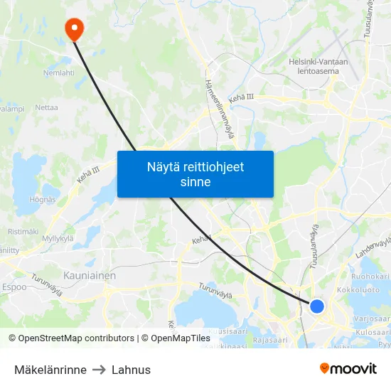 Mäkelänrinne to Lahnus map