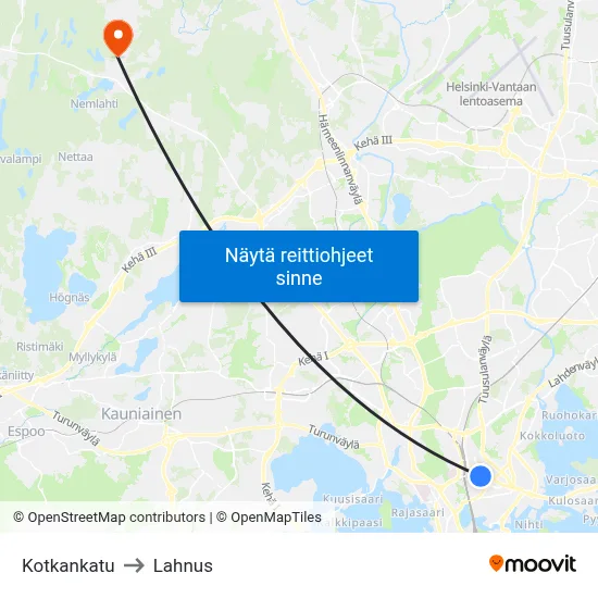 Kotkankatu to Lahnus map