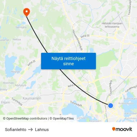 Sofianlehto to Lahnus map