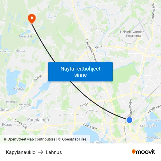 Käpylänaukio to Lahnus map
