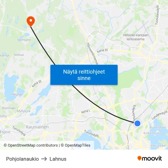Pohjolanaukio to Lahnus map