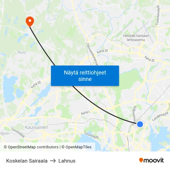 Koskelan Sairaala to Lahnus map