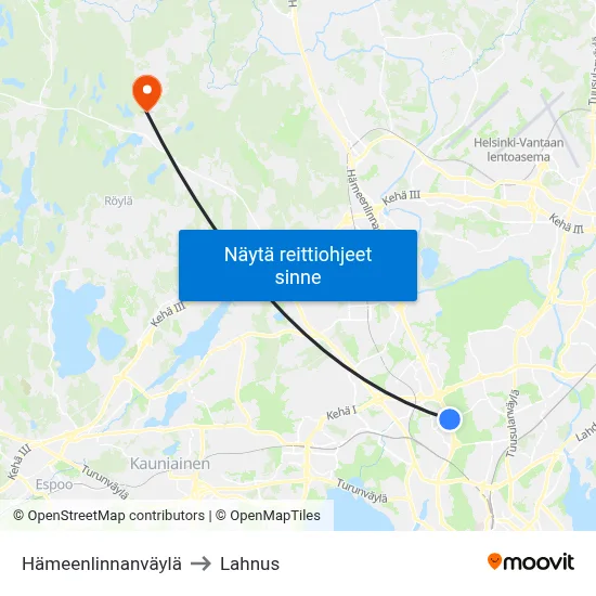 Hämeenlinnanväylä to Lahnus map