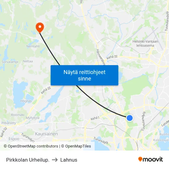 Pirkkolan Urheilup. to Lahnus map