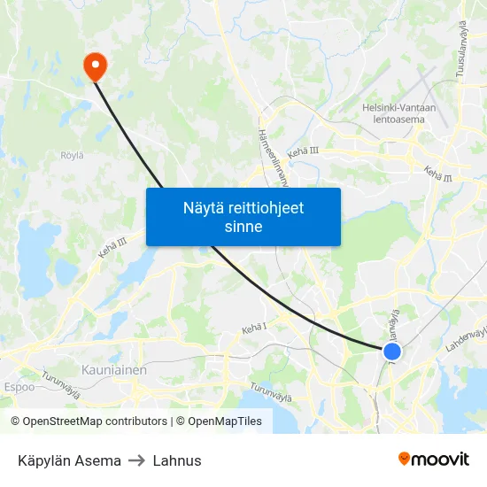 Käpylän Asema to Lahnus map