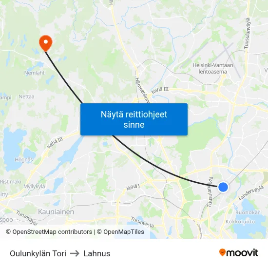 Oulunkylän Tori to Lahnus map
