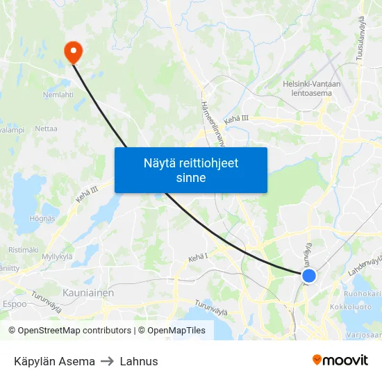Käpylän Asema to Lahnus map