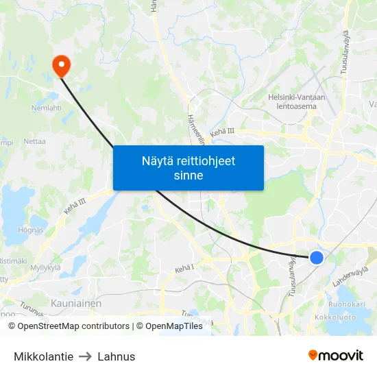Mikkolantie to Lahnus map
