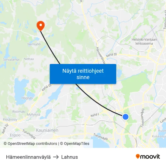 Hämeenlinnanväylä to Lahnus map