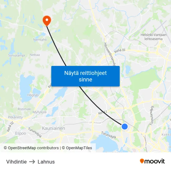 Vihdintie to Lahnus map