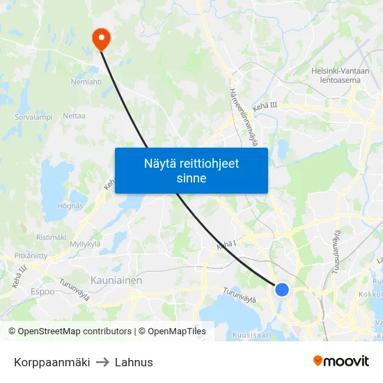 Korppaanmäki to Lahnus map
