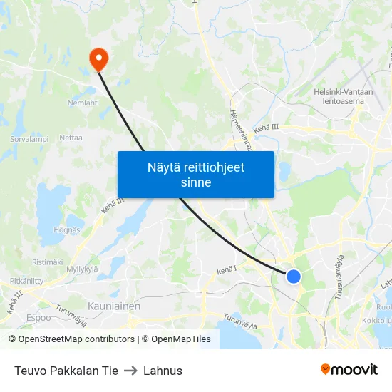 Teuvo Pakkalan Tie to Lahnus map