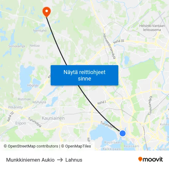 Munkkiniemen Aukio to Lahnus map