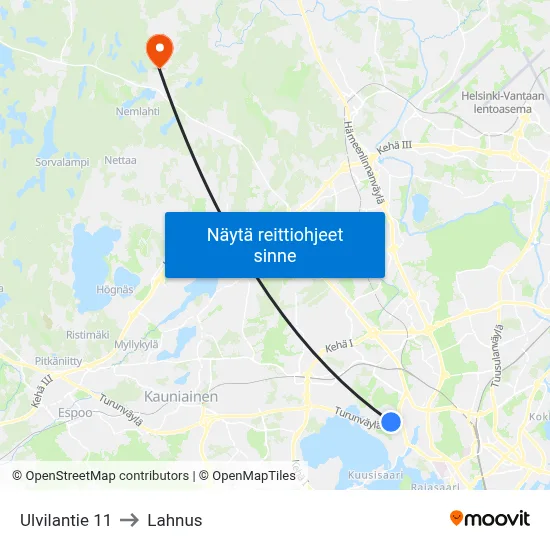 Ulvilantie 11 to Lahnus map