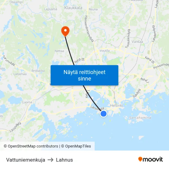 Vattuniemenkuja to Lahnus map