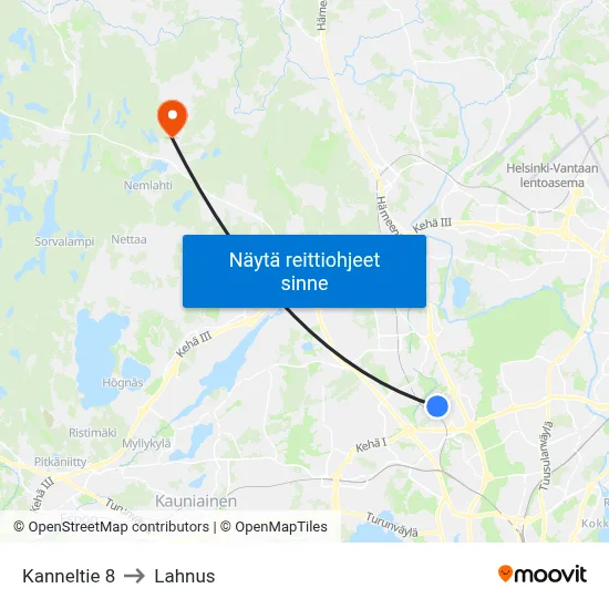 Kanneltie 8 to Lahnus map