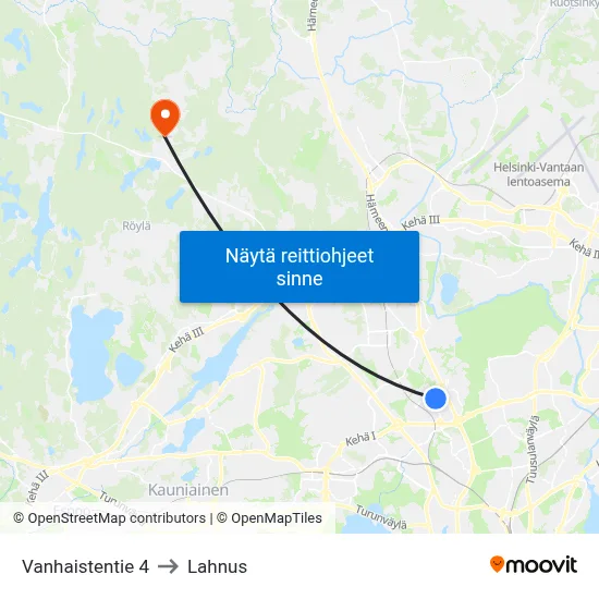 Vanhaistentie 4 to Lahnus map