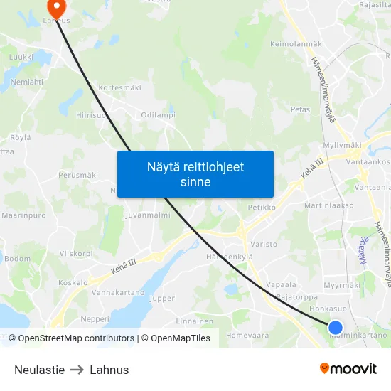 Neulastie to Lahnus map