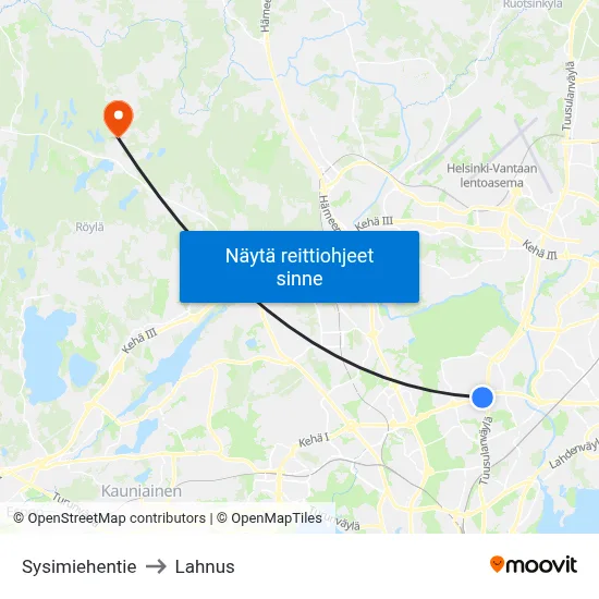Sysimiehentie to Lahnus map