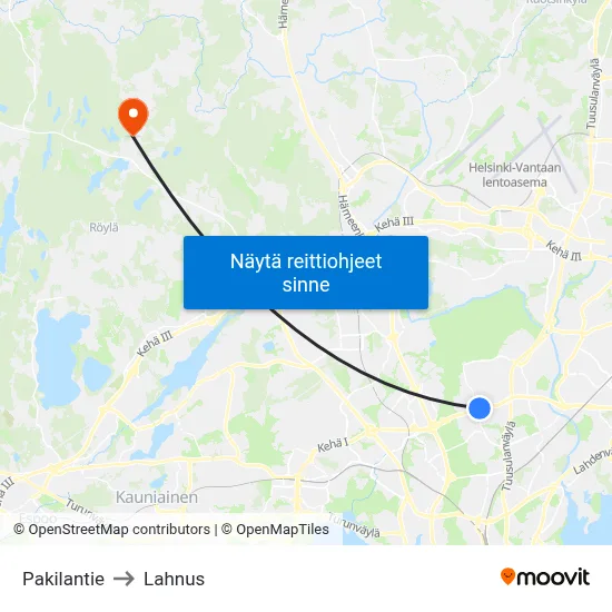 Pakilantie to Lahnus map