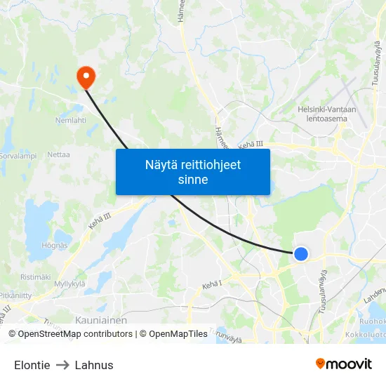 Elontie to Lahnus map