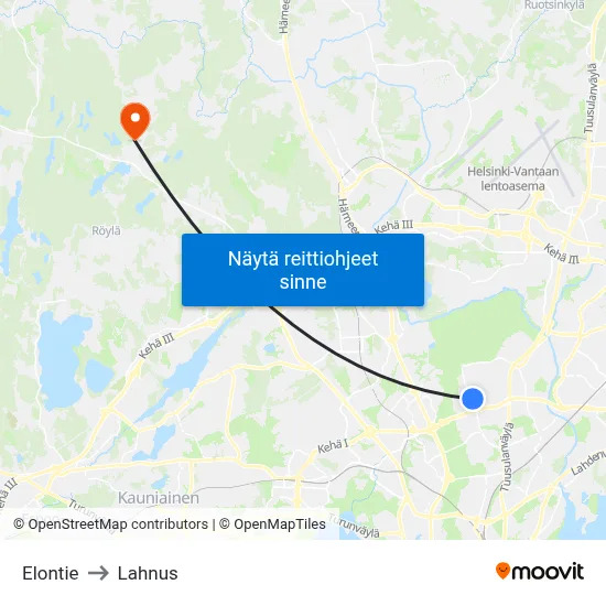 Elontie to Lahnus map